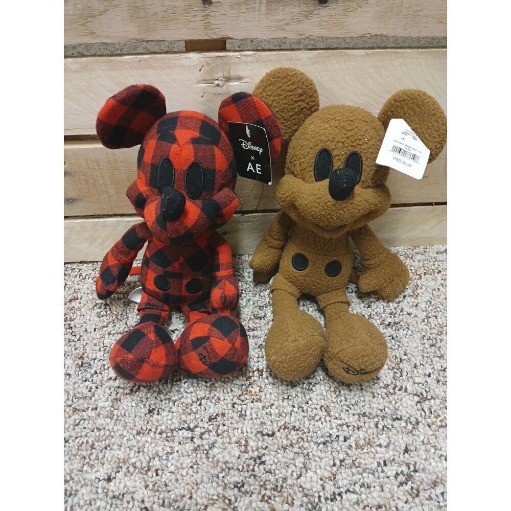 Disney Special Edition Mickey Mouse Plush Red Plaid & Brown‎ American Eagle